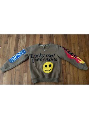 Lucky Me I See Ghosts Smiley Face Rap Hip Hop Sweatshirt Size M